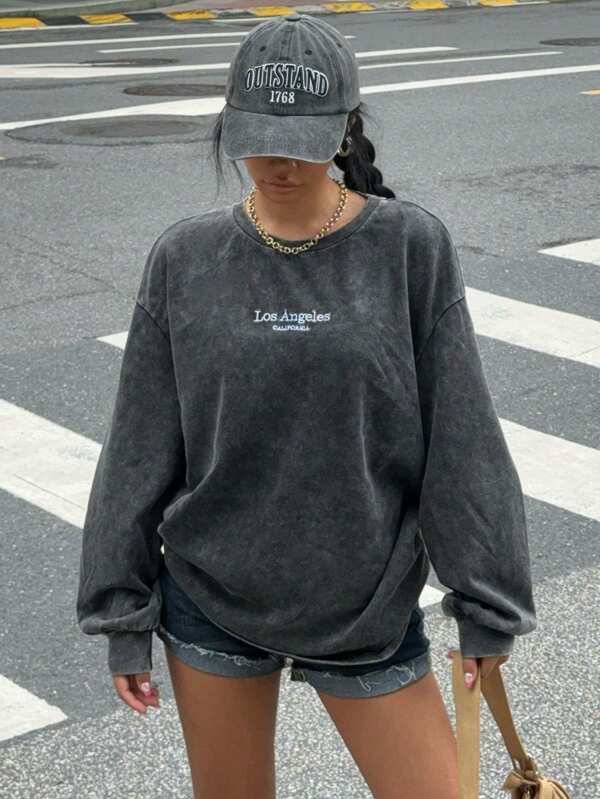 Moletom Gola Careca Estonado Com Estampa Los Angeles Casual
