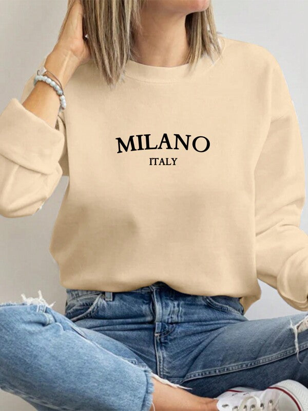 Moletom Gola Careca Com Estampa Milano Minimalista Casual