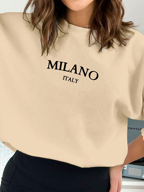 Moletom Gola Careca Com Estampa Milano Minimalista Casual