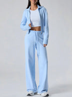Conjunto Tricot Canelado Com Jaqueta Ajustada E Calça Pantalona