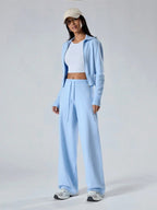 Conjunto Tricot Canelado Com Jaqueta Ajustada E Calça Pantalona