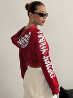 Moletom Cropped Com Capuz E Zíper Frontal Estampa Escrita Gothic