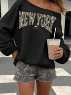 Moletom Ombro A Ombro Estampa New York Camuflada Casual