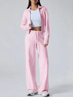 Conjunto Tricot Canelado Com Jaqueta Ajustada E Calça Pantalona