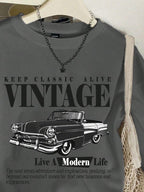 Moletom Gola Careca Com Estampa Carro Vintage Retrô Casual