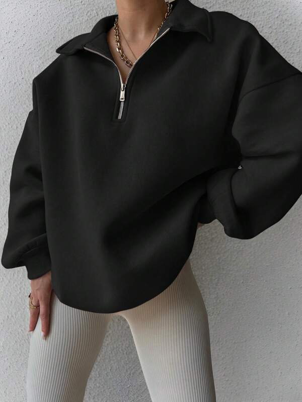Moletom Oversized Com Gola Polo E Zíper