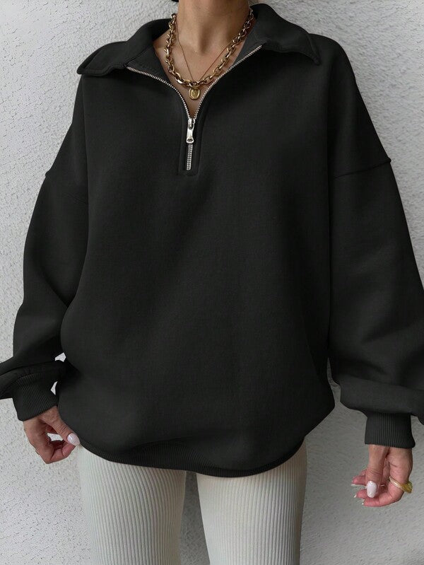 Moletom Oversized Com Gola Polo E Zíper