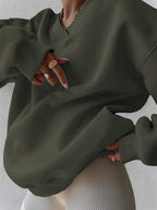 Moletom Oversized Gola V Com Punho Canelado