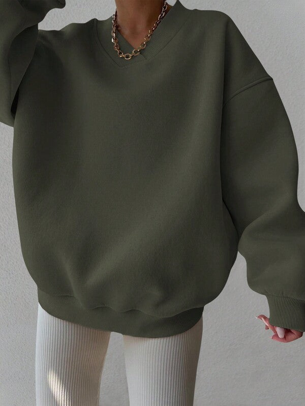 Moletom Oversized Gola V Com Punho Canelado