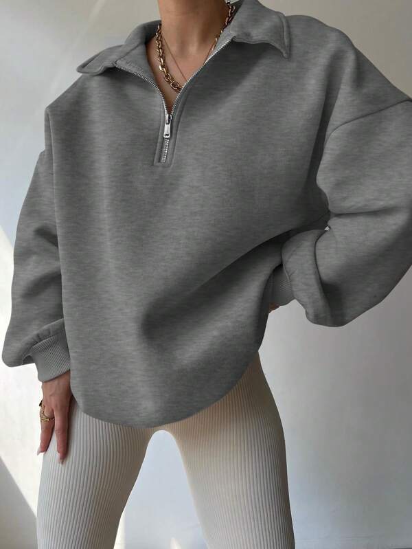 Moletom Oversized Com Gola Polo E Zíper