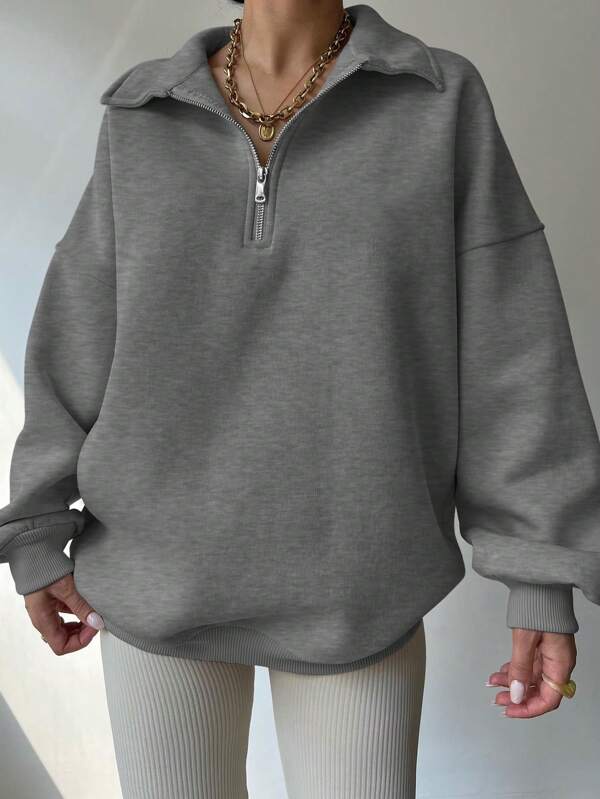 Moletom Oversized Com Gola Polo E Zíper