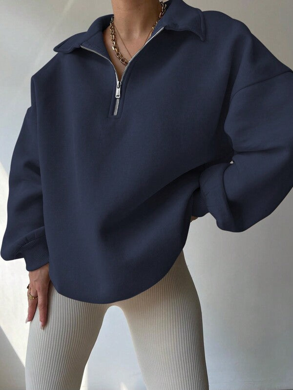 Moletom Oversized Com Gola Polo E Zíper