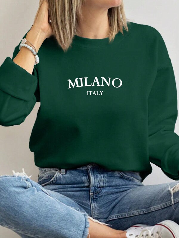 Moletom Gola Careca Com Estampa Milano Minimalista Casual