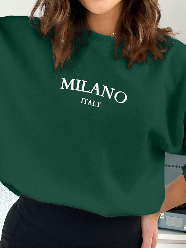 Moletom Gola Careca Com Estampa Milano Minimalista Casual