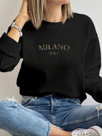 Moletom Gola Careca Com Estampa Milano Minimalista Casual