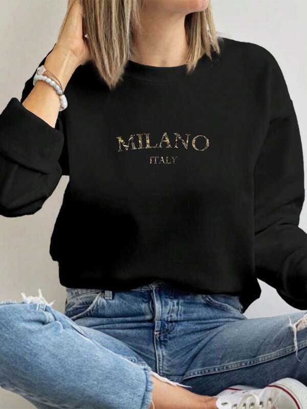 Moletom Gola Careca Com Estampa Milano Minimalista Casual