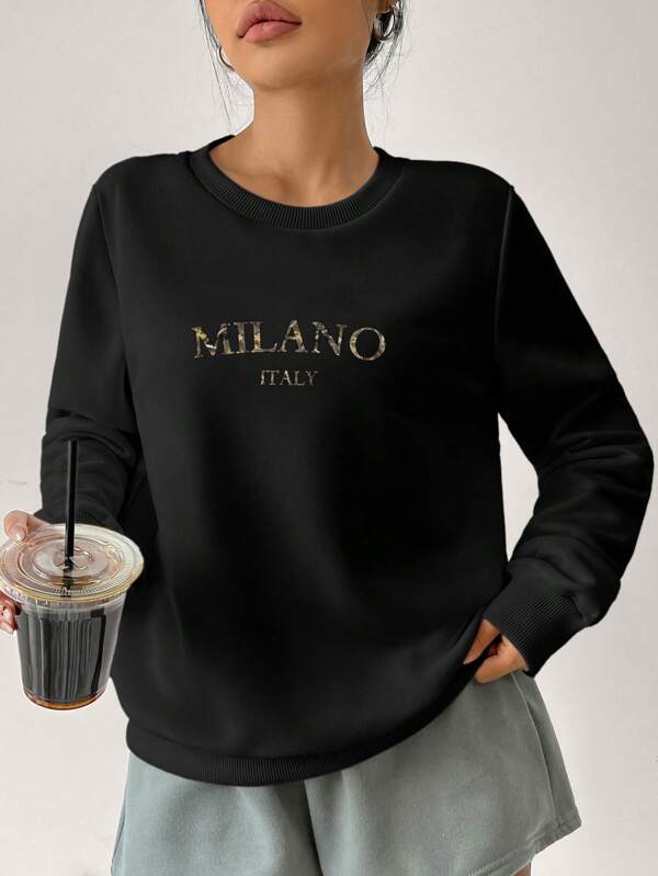 Moletom Gola Careca Com Estampa Milano Minimalista Casual