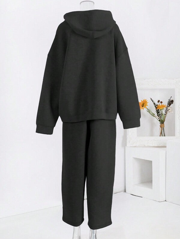 Conjunto Moletom Com Jaqueta De Capuz E Calça Pantalona Casual