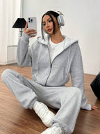 Conjunto Moletom Básico Com Jaqueta De Capuz E Calça Jogger Casual