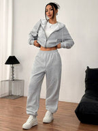 Conjunto Moletom Básico Com Jaqueta De Capuz E Calça Jogger Casual