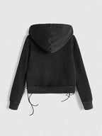 Moletom Com Capuz Com Zíper E Amarração Lateral Casual