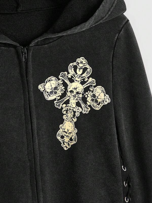 Moletom Com Capuz Com Zíper E Amarração Lateral Casual