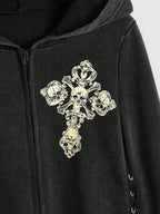 Moletom Com Capuz Com Zíper E Amarração Lateral Casual