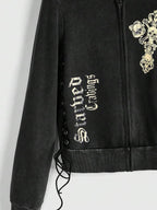 Moletom Com Capuz Com Zíper E Amarração Lateral Casual
