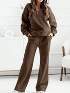 Conjunto Moletom Com Blusa De Meio Zíper E Calça Pantalona Casual