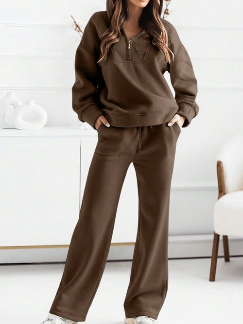 Conjunto Moletom Com Blusa De Meio Zíper E Calça Pantalona Casual
