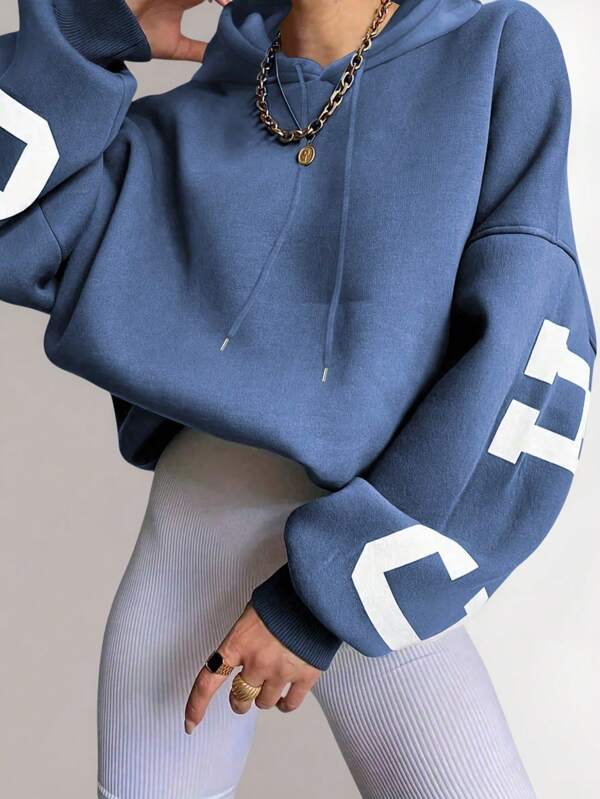 Moletom Cropped Com Capuz Estampa Universitária Nas Costas Casual