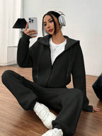 Conjunto Moletom Básico Com Jaqueta De Capuz E Calça Jogger Casual