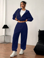 Conjunto Moletom Básico Com Jaqueta De Capuz E Calça Jogger Casual