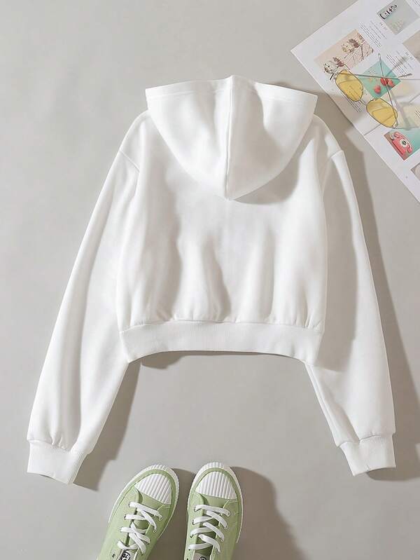 Moletom Cropped Com Capuz E Bolso Canguru Com Zíper