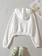 Moletom Cropped Com Capuz E Bolso Canguru Com Zíper