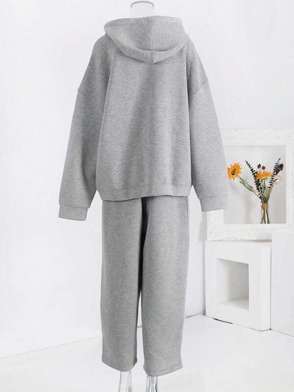 Conjunto Moletom Com Jaqueta De Capuz E Calça Pantalona Casual