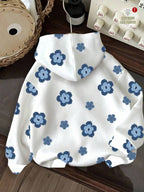 Moletom Com Capuz Estampa Floral Retrô Casual