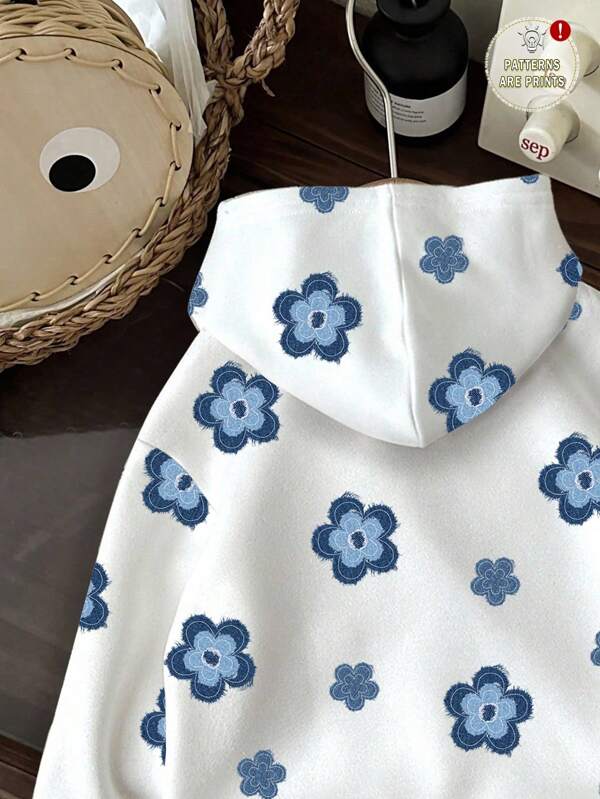 Moletom Com Capuz Estampa Floral Retrô Casual