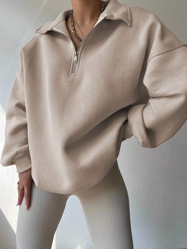 Moletom Oversized Com Gola Polo E Zíper