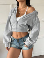 Moletom Cropped Com Capuz E Cordão Ajustável Casual