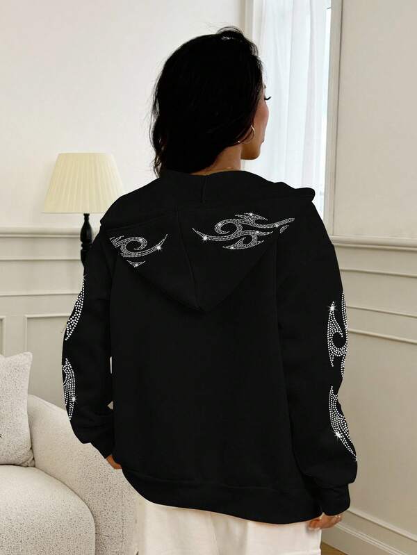 Moletom Cropped Com Capuz E Zíper Frontal Com Aplique De Strass