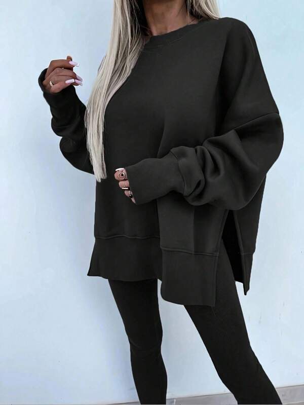 Conjunto Moletom Oversized Com Blusa Alongada E Calça Legging Casual