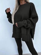 Conjunto Moletom Oversized Com Blusa Alongada E Calça Legging Casual