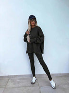 Conjunto Moletom Oversized Com Blusa Alongada E Calça Legging Casual