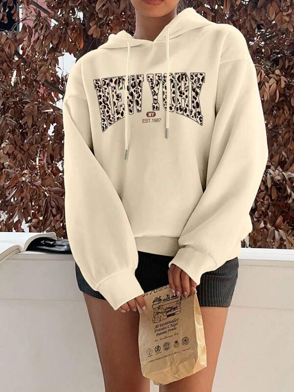 Moletom Com Capuz Estampa New York Animal Print Casual