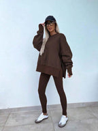 Conjunto Moletom Oversized Com Blusa Alongada E Calça Legging Casual