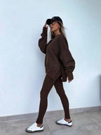 Conjunto Moletom Oversized Com Blusa Alongada E Calça Legging Casual