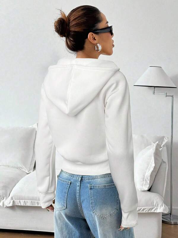 Moletom Cropped Com Zíper Capuz E Recortes