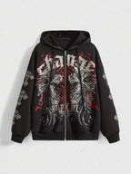 Moletom Com Capuz E Zíper Frontal Com Estampa Gráfica Streetwear