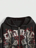 Moletom Com Capuz E Zíper Frontal Com Estampa Gráfica Streetwear